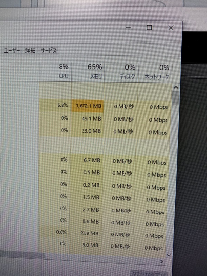 タスクマネジャー　メモリ